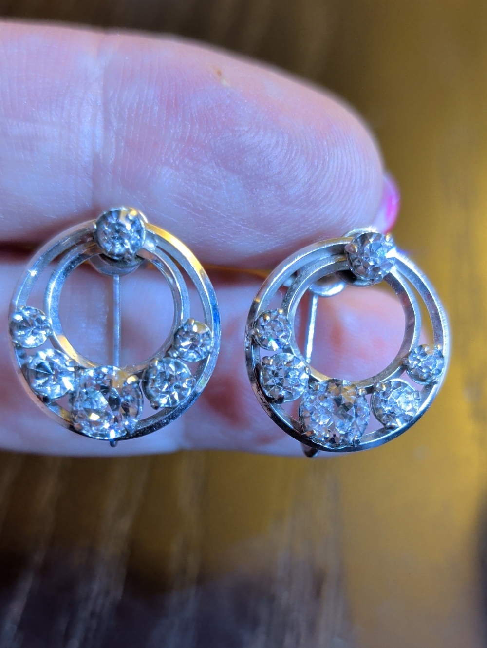 Kremetz Rhinestone Circle Vintage Earrings Screw Backs